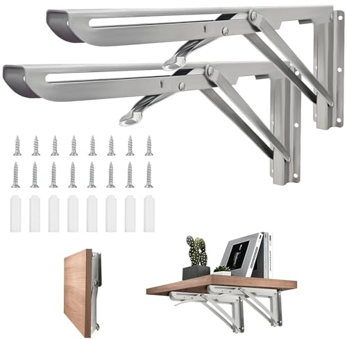 Klappkonsole Schwerlast 400mm, 2 Stück Edelstahl Klappkonsolen Klappkonsole Tisch Klappregalhalterungen Klappträger Regalträger, Wandregal Regalunterstützung Klammer für DIY Halterung, Klapptisch