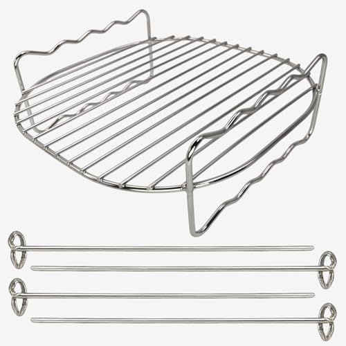 Accessoires pour Friteuse à Air 8 Pouces, Grille pour Air Fryer Double Couche avec Brochettes Inox, Set de 2 Pcs Compatibles Toutes Marques, Idéal Accessoires Air Fryer et Cuisson Saine