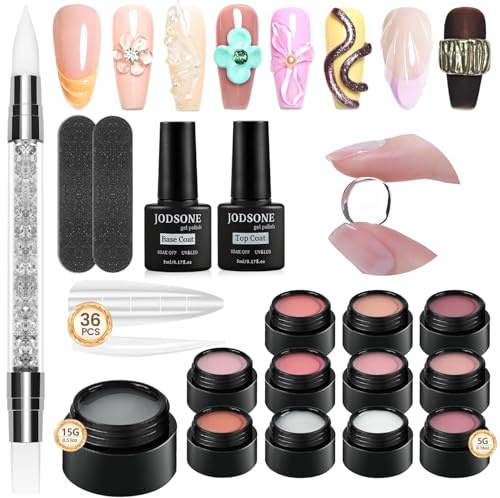 JODSONE Lot de 12 flacons de gel solide pour ongles - 5 g - Gel dur non adhésif - Sculpture à la main - 3D - Nonstick - Extension U V/LED avec 36 faux ongles rallongés.