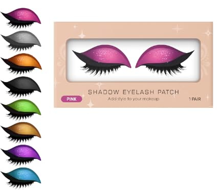 Patch fard à paupières et cils 2 en 1 - Autocollants de maquillage instantanés réutilisables avec faux cils et design 8 couleurs, application facile, look naturel/coloré (Rose)