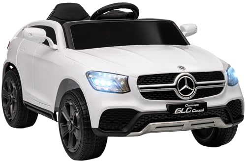 AIYAPLAY Mercedes-Benz GLC Coupe Licensed Kids Ride on Car, 12V Battery Powered Kids Electric Car with Remote Control, Soft Start, LED Light, Music, MP3, 3 Speed, for 3-6 Years, White