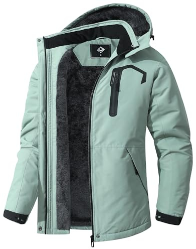 DDQLADY Women's Waterproof Ski Jacket Warm Winter Coat Snowboard Rain Jacket Hooded Windbreaker, Pea-green, M
