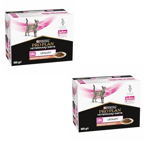 Pro Plan Régime Vétérinaire UR Urinary Saumon | Pack Double | 2 x 10 x 85 g | Aliment diététique Complet pour Chats Adultes | Peut contribuer à la Dissolution des calculs de Struvite