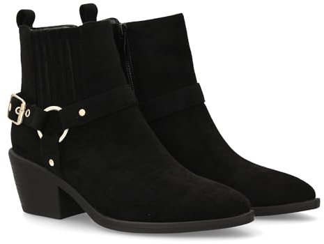 shoes&blues.es 96596 Botin de Mujer Estilo Cowboy con Tira Decorativa con Hebilla y aro metalico Lateral. Tacon Cuadrado Ideal Temporada Otono Invierno. Negro Talla 40