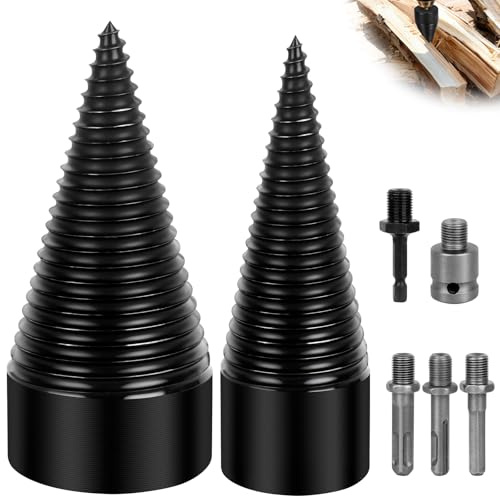 Mineup Foret de Fendage de Bois, 32mm+42mm Fendeur de Bois de Cône de Forage, Foret À Bois pour Fendre du Bois avec 5Poignées de Forage