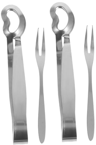 MOLUCKFU 4 pièces Set Pinces et Fourchettes à Escargots Acier Inoxydable Ustensiles de Cuisine Robustes pour Service de Fruits de Mer Maison et Restaurant