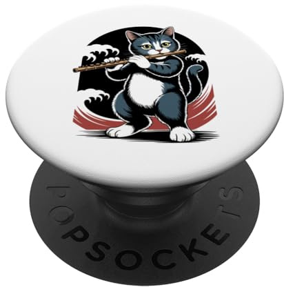 Flauto Gatto Musica Classica Flauto Giocatore Gattino Flautista Flautista PopSockets PopGrip Adesivo