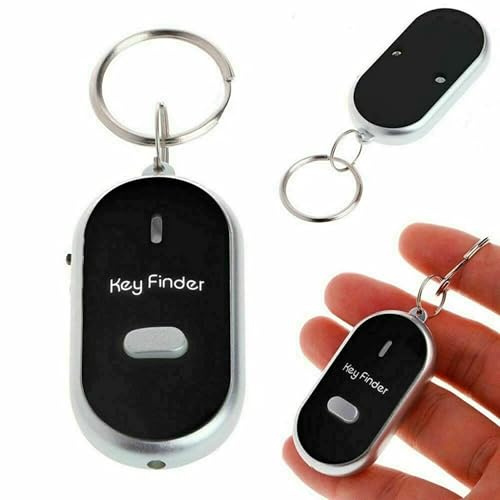 Whistle Key Finder Keyring - Smart Item Finder Locator with Sound and LED Flashlight - Anti-Lost Key Fob Finder for Car Keys, Wallet - Whistle Activation Key Locator Device - Best Gift (Black)
