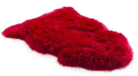 Plush Sheepskin Floor Rug – Thick Soft Long Wool for Bedroom, Living Room & Nursery – Hypoallergenic, Durable, Cozy, Temperature-Regulating, Luxurious Comfort for Home Use - Single/Red