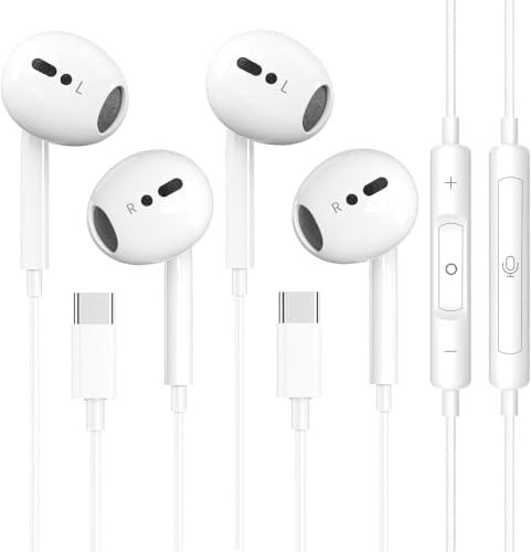 2Pack Auriculares USB C, In Ear Auriculares con de Micrófono de Llamadas, Tipo-C Auricular Internos para iPhone 17/16/15 Pro MAX, iPad Mini/Air, Google Pixel, Samsung Galaxy, de Volumen Control
