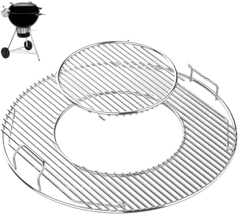 Parrilla Redonda 54,5 cm de diámetro, Acero Inoxidable, para Parrilla de Carbón Weber 57 cm, Desmontable, BBQ Rejilla Parrilla Piezas de Repuesto Barbacoa (Plateado)