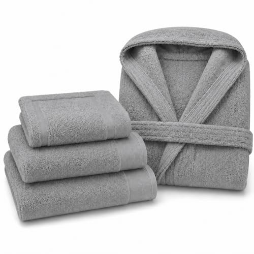SABANALIA Set Baño Albornoz Talla XL y Toallas 100% Algodón 4 Piezas