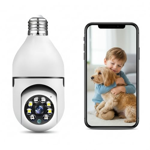 Camera Surveillance WiFi Intérieur/Extérieure sans Fil,2K Ampoule Camera Surveillance WiFi,Caméras de Surveillance avec Douille de Lampe E27,Sirène et Alarme Lumineuse,Vision Nocturne Couleur