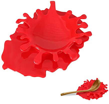 Reposa Cucharas Cocina, Silicona Reposa Cucharas Creativo Soporte para Cucharas de Cocina en Forma de Salpicadura (Roja)