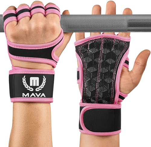 MAVA Open Gym Gloves for Women & Men | Padded Weight Lifting with Wrist Support for Comfort, Protection | Strong-Grip Fingerless Workout | Multi-Use, Anti-Sweat Gym Accessories (Pink S)