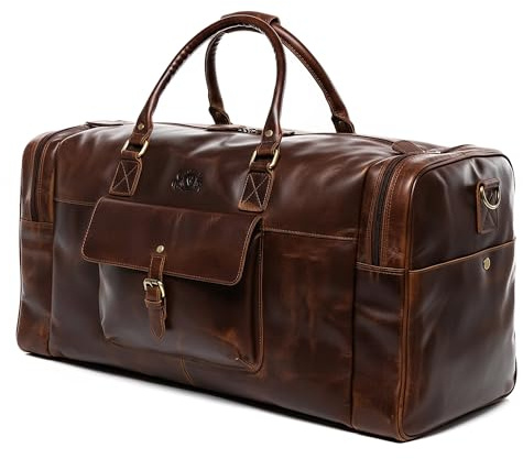 SID & VAIN Weekender Landon aus Vintage Leder I Sporttasche groß Herren 55 cm I Reisetasche Handgepäck braun handgefertigt