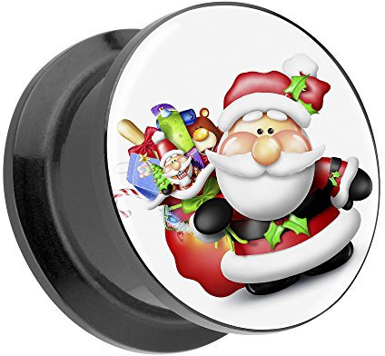 Piercingfaktor Ohr Plug Flesh Tunnel Piercing Ohrpiercing Kunststoff Schraub Schraubverschluß mit Picture Motiv Weihnachtsmann mit Geschenken 12mm