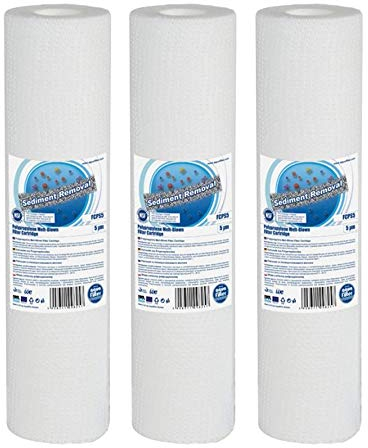 3 cartuchos de filtro de polipropileno fundido de 5 micras de 10 x 2.5 pulgadas para absorción de sedimentos de arena, limo, óxido y partículas suspendidas de agua fría potable