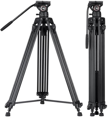 Video Tripod System, Cayer BV30L 72 inch- Professional Heavy Duty Aluminum Twin Tube Tripod, K3 Fluid Head, Mid-Level Spreader, Max Loading 13.2 LB, DSLR Camcorder, Plus 1 Bonus Quick Release Plate