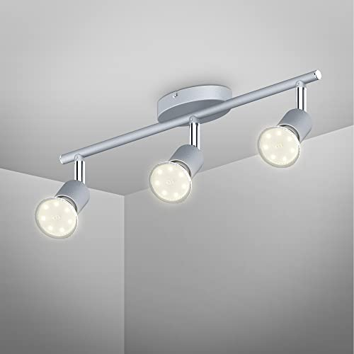 B.K.Licht Plafoniera LED, include 3 lampadine LED GU10 da 3W, luce calda, faretti da soffitto, lampada moderna con 3 luci orientabili, forma circolare, corpo metallo, 230V IP20
