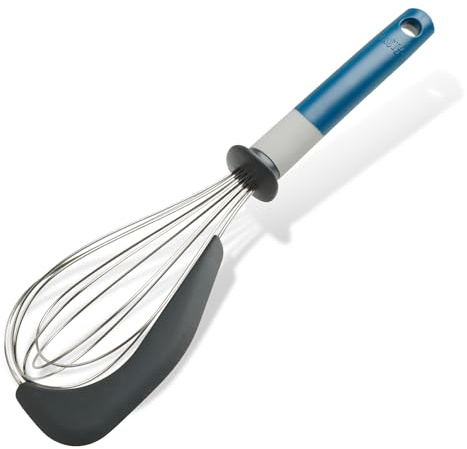 Tasty Stainless Steel Whisk with Scraper, Multifunctional Balloon Whisk for Stirring and Whipping Ingredients, Colours: Cool Dark Blue, Grey, Dimensions: 31.5x7cm | for Stirring and Whipping Ingredients, Colours: Cool Dark Blue, Grey, Dimensions: 31.5x7cm