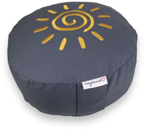 Maylow - Cojín de meditación con diseño de corazón, Lavable, Relleno de cáscara de espelta orgánica, 2 Alturas de Asiento de 33 cm de diámetro, Color Gris, tamaño 10