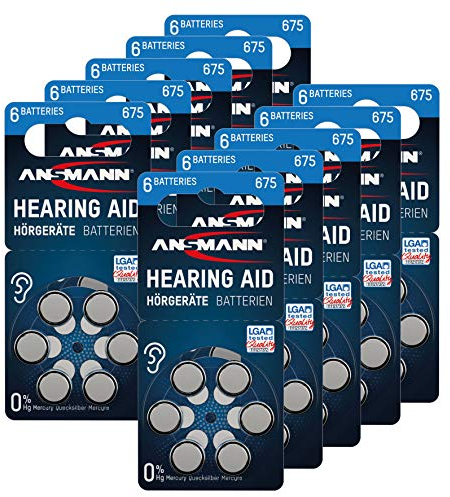 ANSMANN Hörgerätebatterien 675 (Blau 60 Stück Vorrats-Set) Typ 675 P675 ZL1 PR44 - Zink Luft 1,4V - Batterie für Hörgeräte, Hörverstärker, Hörhilfe mit äußerst Langer Lagerfähigkeit