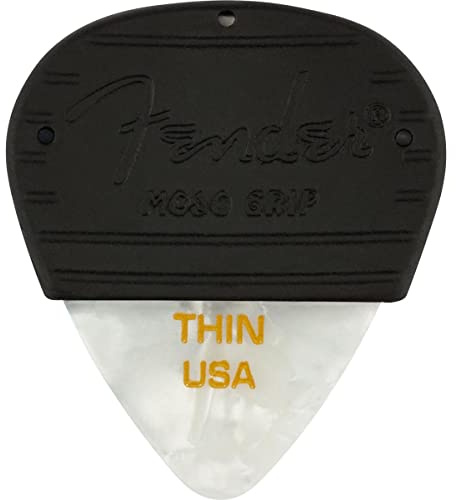 Fender Mojo Grip Guitar Picks, Celluloid, Thin, 3-Pack, White Moto