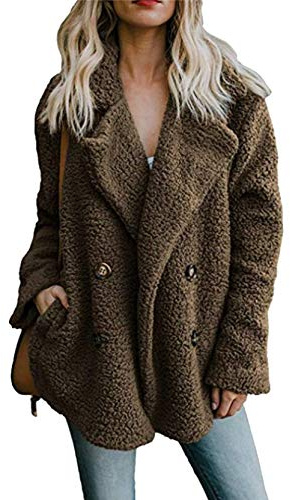 Yming Frauen Teddy Fleece Mantel Faux Pelz Warme Doppelbrüste Jacke