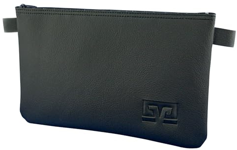 LITFAX Banktasche aus Kunstleder genarbt - Geldtasche A5 Format - Geldbeutel mit Reißverschluss - Sicher für Bargeld und Dokumente - Schwarz mit Volksbank Prägung (26 x 17 cm, 1 Stück)