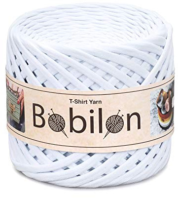 T-shirt-garn i fettuccini-stil, 7–9 mm, trikågarn för virkning och stickning, ekologiskt, makramégarn, bandgarn i 100% bomull, jerseygarn, snövit