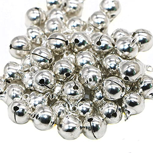 100 cascabeles de metal plateado,cascabeles de hierro con ojal,decoración de Navidad,boda,colgante para manualidades,fabricación de joyas,mascotas,campanas de viento,decoración de Navidad,12 mm