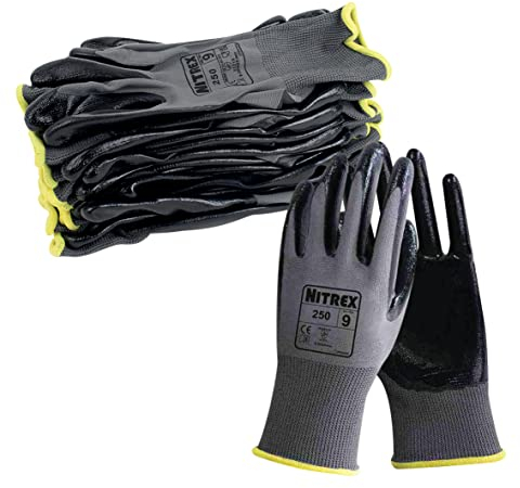 NITREX 250 Gants de travail - Gants de sécurité pour la manutention générale, enduction nitrile résistante à l'abrasion sur la paume, protection mécanique et industrielle - 10 paires - Taille 10