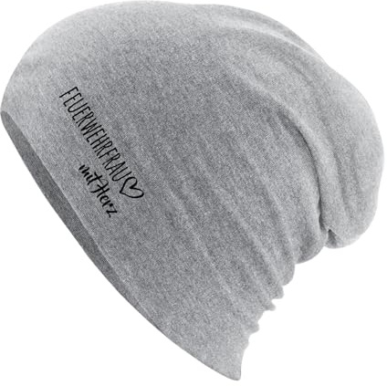 Huuraa Slouch Beanie Feuerwehrfrau mit Herz Geschenk | Erwachsenen Wintermütze Baumwolle und Elasthan Mütze Geschenkidee doppellagige Baumwollmütze