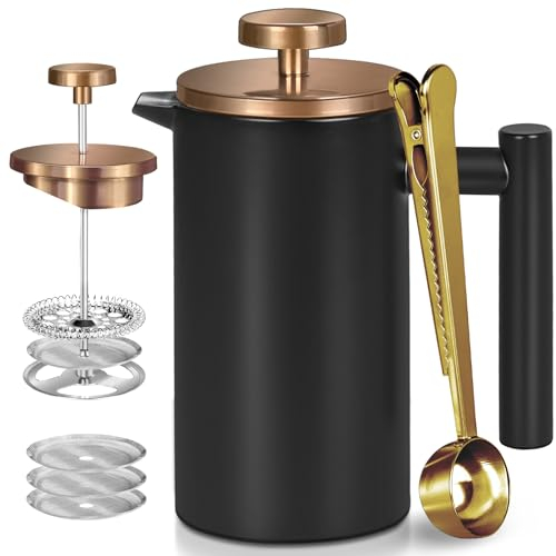 WORBIC Prensa francesa 1000ml/34 onzas, acero inoxidable, negro