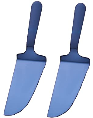 Pack of 2 stainless steel cake scoop,cake server with serrated cutting blade,cake knife,cake lifter,cake knife,cake shovel,cake slider for cakes,pizza,cheese,cakes,dishwasher safe,blue