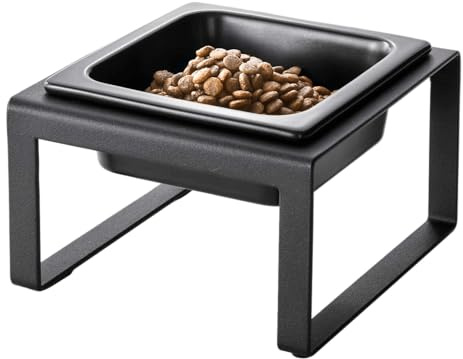 Yamazaki 5817 Tower Pet Food Bowl Stand Single, Black, Steel/Ceramic, 15 x 15.5 x 10 cm