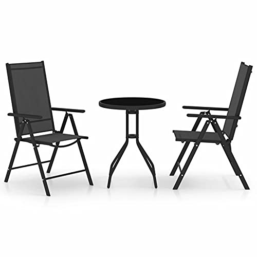 RONGQI 3-TLG. Bistro-Set, Bistrotisch Mit 2 Stühlen, Gartenset Tisch Und Stühle, Balkontisch Klein, Bistroset, Aluminium und Textilene Schwarz