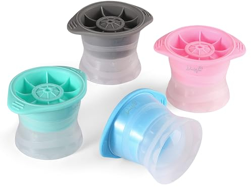 DasWas 4x XXL Moldes de Cubitos de Hielo Redondos 6 cm | Bandeja de Hielo para Esferas de Hielo Perfectas | Molde de Bola de Hielo Grande para Whisky, Cócteles | Juego de Cubitos de Hielo Transparente