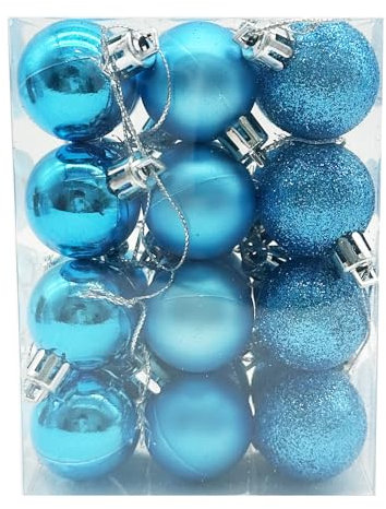 Lot de 24 boules de Noël incassables à suspendre pour fêtes, mariage, décoration de fête Bleu clair 30 mm