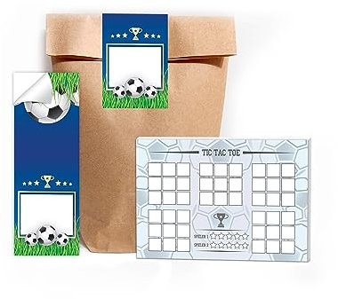 Limonia 10 Tic Tac Toe je 25 Blätter DIN A6 + 10 Tüten + 10 Aufkleber Set Gastgeschenk Mitgebsel zum Kindergeburtstag Motto-Party Fest Feier Event Jungen Jungs Boys Teenies Mädels Schule Fußball blau