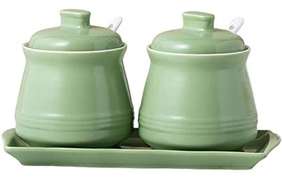 Zuccheriera nordica con coperchio e cucchiaio, decorazione da tavola in due colori, semplice zuccheriera in porcellana con sale pepe, for bar, ristorante, zuccheriera for la casa verde barattoli for s