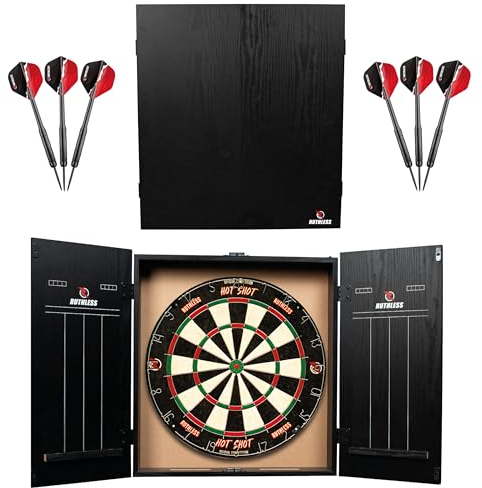 Ruthless Home Darts Centre | Complete Home Dart Board Centre Including Cabinet, Dartboard and 2 Sets of Darts (CAB518)