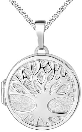 JEVELION Silbermedaillon Baum des Lebens Medaillon Silber 925 rund Amulett Anhänger für 2 Bilder zum Öffnen für Damen Silberamulett und Schmuck-Etui Mit Kette - Kettenlänge 45 cm.