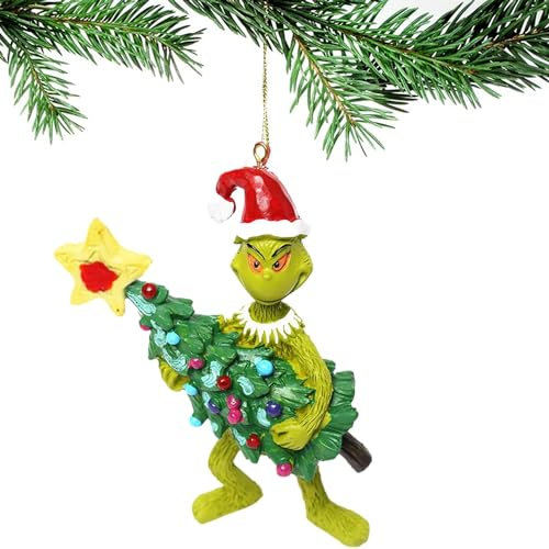 3D Grinch Weihnachtsschmuck, hängende Weihnachtsdekorationen, Anhänger, Grinch hält einen Baum, Weihnachtsdekoration für Zuhause, Urlaub, Party (3D)