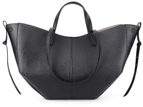CHAMAIR Shopper Tasche Damen Groß Leder Handtasche Tote Bag mit Kleine Geldbörse Ledertasche Damen Umhängetasche Stilvoll Henkeltaschen Women's Totes Tragetasche, Schwarz