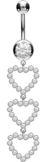 PIERCINGLINE Bauchnabelpiercing aus Chirurgenstahl mit 3 Kristallherzen - Bananabell Piercing in 3 stylischen Farben