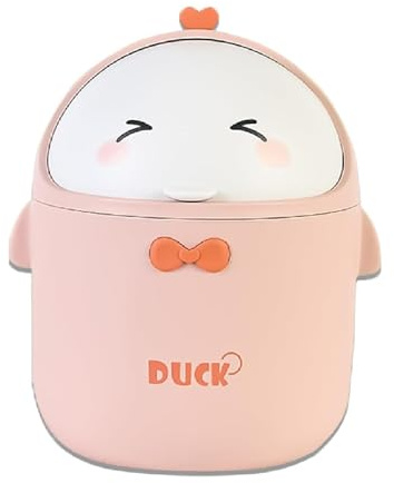 DYOUen Mini poubelle de table avec couvercle - Motif dessin animé mignon - Pour tables de travail, bureaux, maison (rose)