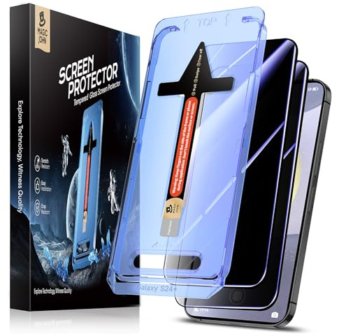 MAGIC JOHN 2 Pack for Samsung Galaxy S24 Plus/ S24+ Privacy Glass Screen Protector 6.7 inch, Anti-spy Tempered Glass Film, Auto Dust-Elimination Installation, Bubble Free, Case Friendly, Anti-Scratch