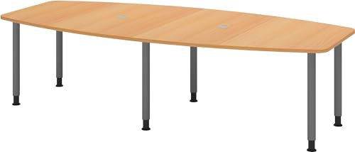 bümö Konferenztisch oval 280x130 cm großer Besprechungstisch in Buche, Besprechungstisch mit Gestell in Graphit, Meetingtisch für 10 Personen, XXL-Tisch für Besprechungsraum & Meeting